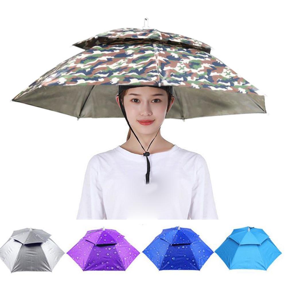 헤드 우산 모자 더블 레이어 접이식 헤드웨어 자외선 차단 파라솔 매트, 휴대용 비옷 야외 낚시 캠핑 우산